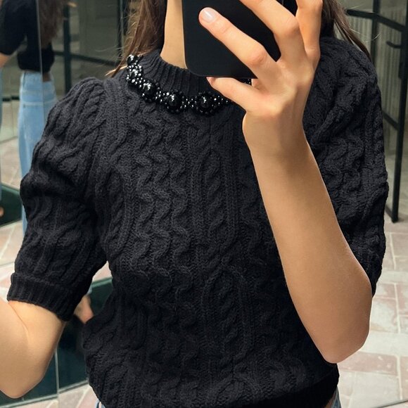 NWT ZARA Beaded Cable Knit Sweater - Picture 4 of 4